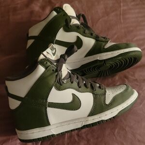 Nike Men's Olive and White High-Top Sneakers